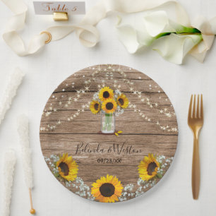 Rustic Sunflower and Mason Jar Wedding Paper Plates