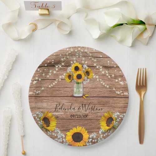 Rustic Sunflower and Mason Jar Wedding Paper Plates