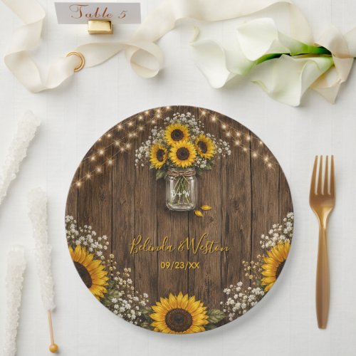 Rustic Sunflower and Mason Jar Wedding Paper Plates