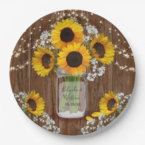 Rustic Sunflower and Mason Jar Wedding Paper Plates