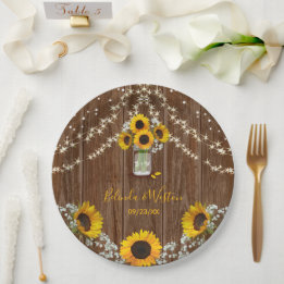 Rustic Sunflower and Mason Jar Wedding Paper Plates