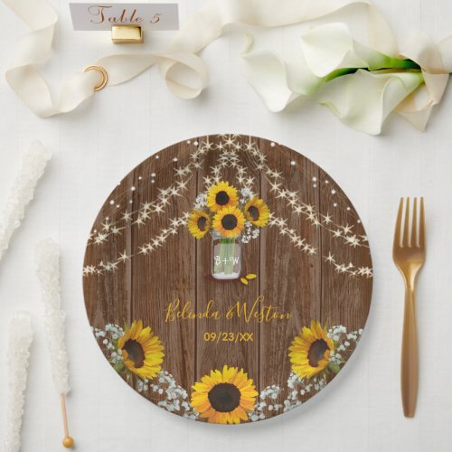 Rustic Sunflower and Mason Jar Wedding Paper Plates