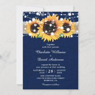 Rustic Sunflower and Navy Blue Wedding Invitations
