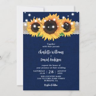 Rustic Sunflower and Navy Blue Wedding Invitations