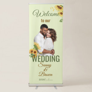 Rustic Sunflower and Olive Green Photo Wedding Retractable Banner