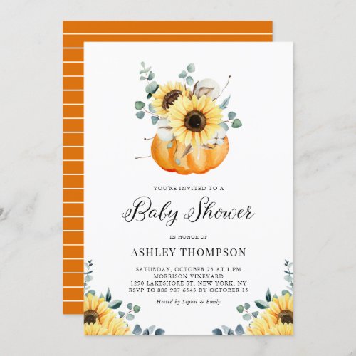 Rustic Sunflower and Pumpkin Fall Baby Shower Invitation