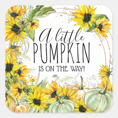 Rustic Sunflower and Pumpkin Fall Baby Shower Square Sticker