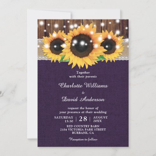 Rustic Sunflower and Purple Wedding Invitations