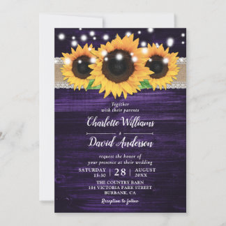 Rustic Sunflower and Purple Wedding Invitations