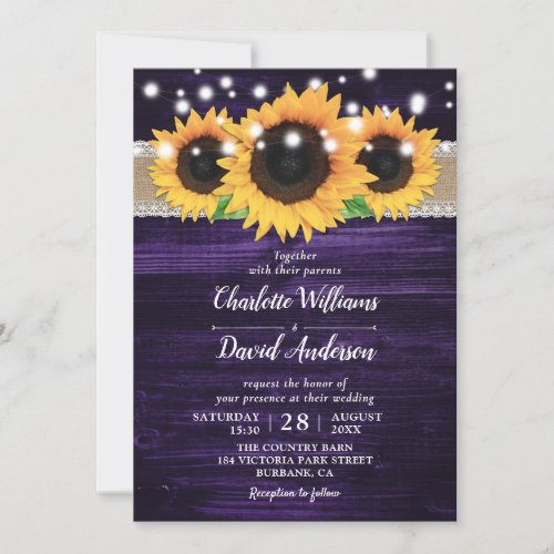 Rustic Sunflower and Purple Wedding Invitations