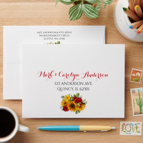 Rustic Sunflower and Red Roses Envelopes