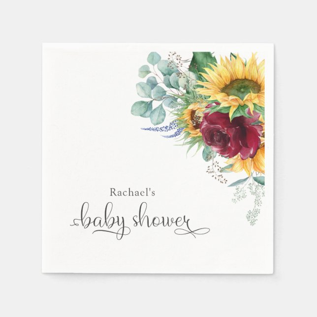 Rustic Sunflower and Roses Baby Shower Napkins (Front)