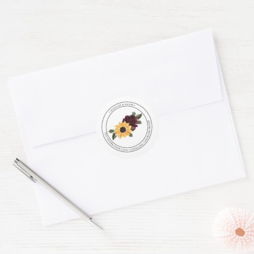 Rustic Sunflower and Roses Circle Address Label