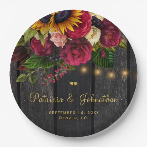 Rustic sunflower and roses custom wedding party paper plates