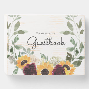 Rustic Sunflower and Roses Guestbook Wooden Box Sign