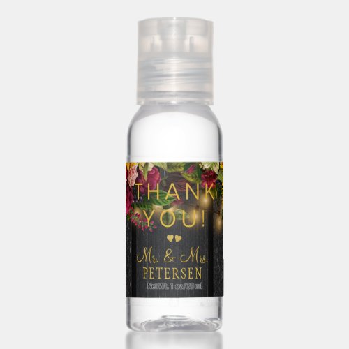 Rustic sunflower and roses Mr and Mrs wood wedding Hand Sanitizer