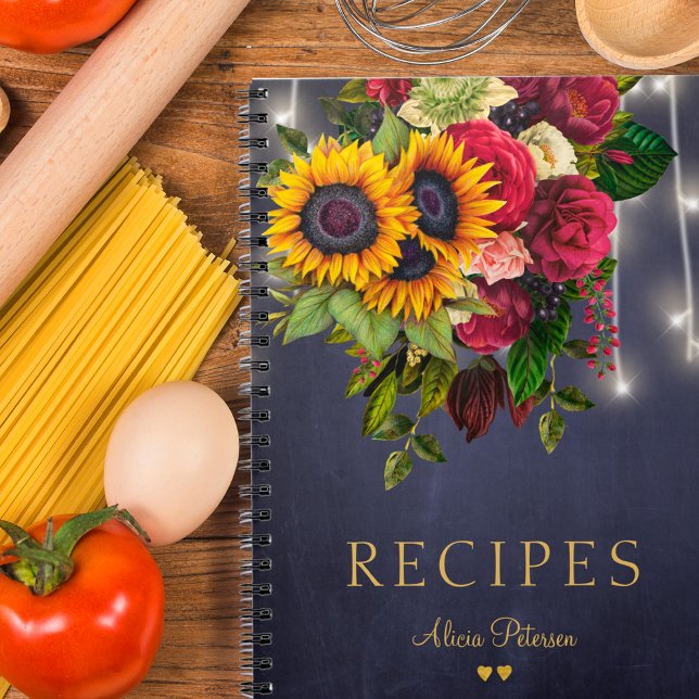 Rustic sunflower and roses navy kitchen recipes notebook (Creator Uploaded)