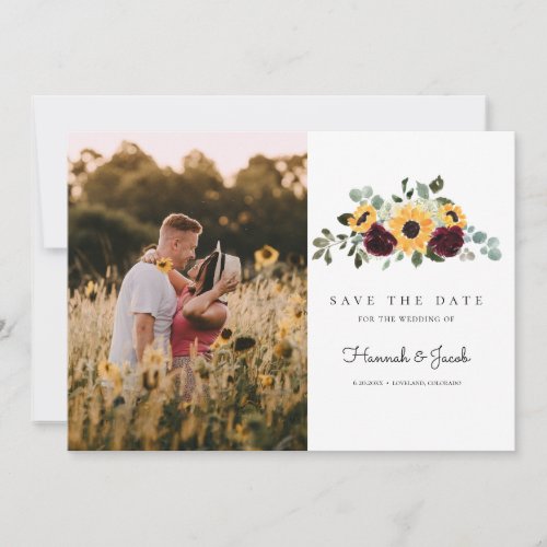 Rustic Sunflower and Roses Photo Save the Date