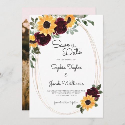 Rustic Sunflower and Roses Photo Wedding Save The Date