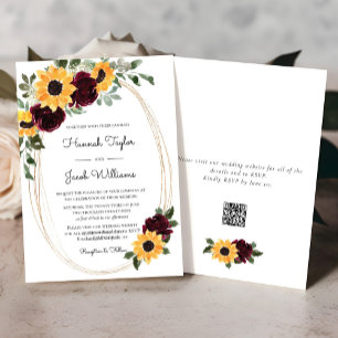 Rustic Sunflower and Roses QR Code Wedding Invitation