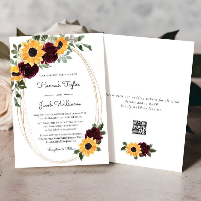 Rustic Sunflower and Roses QR Code Wedding Invitation (Creator Uploaded)