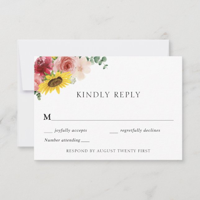 Rustic Sunflower and Roses RSVP enclosure card (Front)