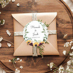 Rustic Sunflower and Roses Wedding Classic Round Sticker