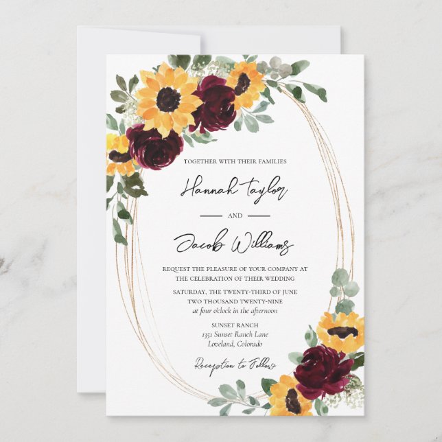 Rustic Sunflower and Roses Wedding Invitation (Front)