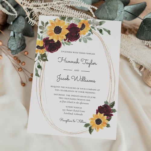 Rustic Sunflower and Roses Wedding Invitation