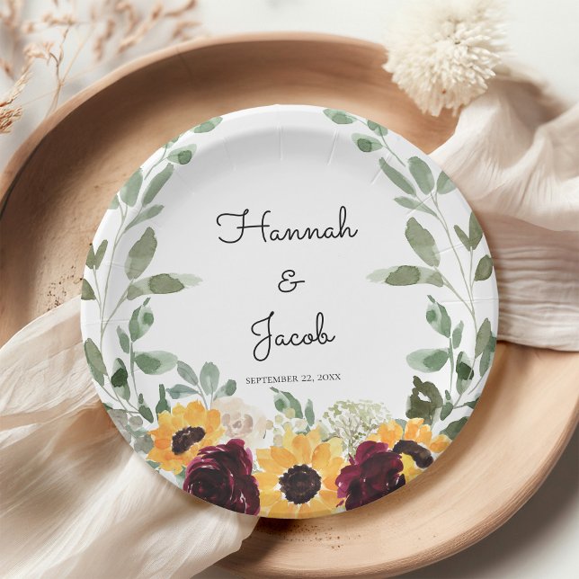 Rustic Sunflower and Roses Wedding Paper Plates (Creator Uploaded)