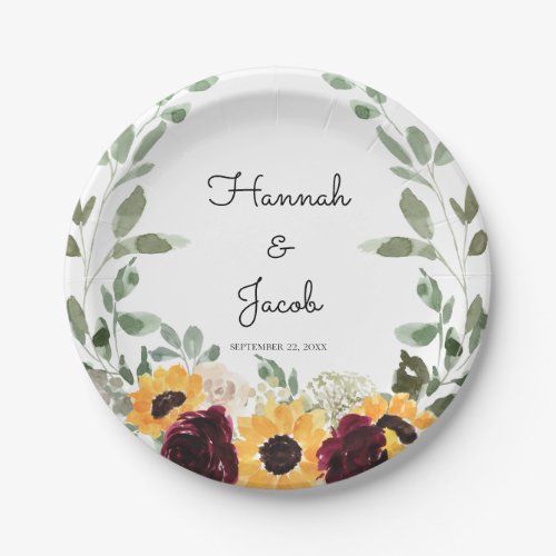 Rustic Sunflower and Roses Wedding Paper Plates