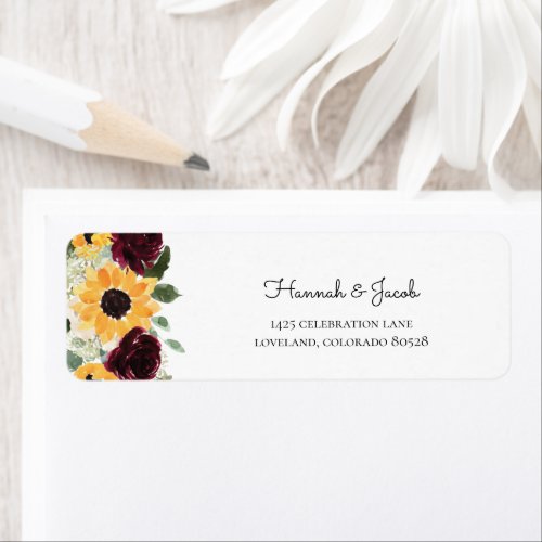 Rustic Sunflower and Roses Wedding Return Address  Label