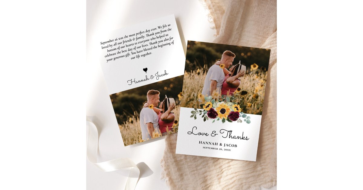 Rustic Sunflower and Roses Wedding Thank You Card | Zazzle