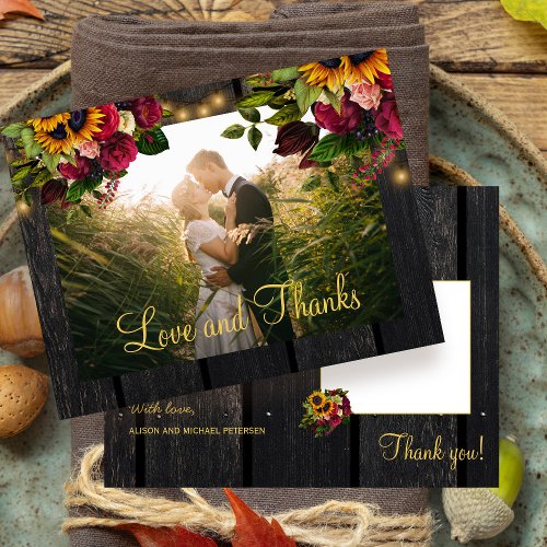 Rustic sunflower and roses wedding thank you postcard