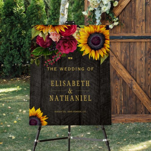 Rustic sunflower and roses wedding welcome foam board