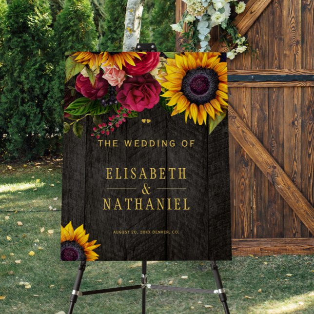 Rustic sunflower and roses wedding welcome foam board (Creator Uploaded)