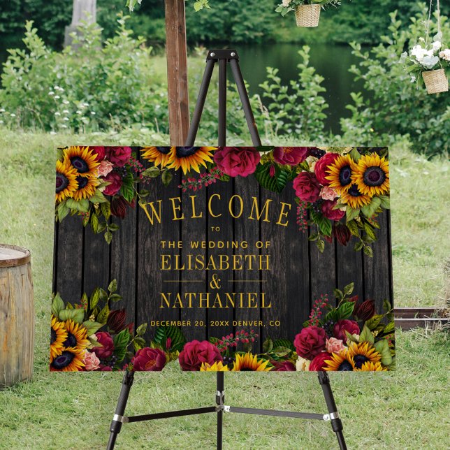 Rustic sunflower and roses wedding welcome sign (Creator Uploaded)