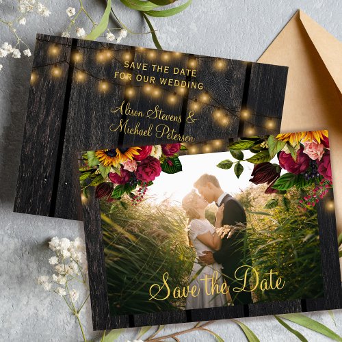Rustic sunflower and roses wood wedding  save the date