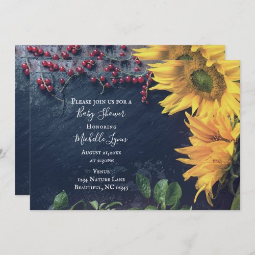 Rustic Sunflower and Slate Country Baby Shower Invitation