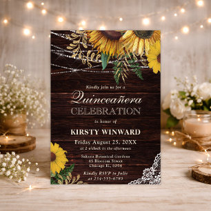 Rustic Sunflower and String Lights Quinceanera Invitation