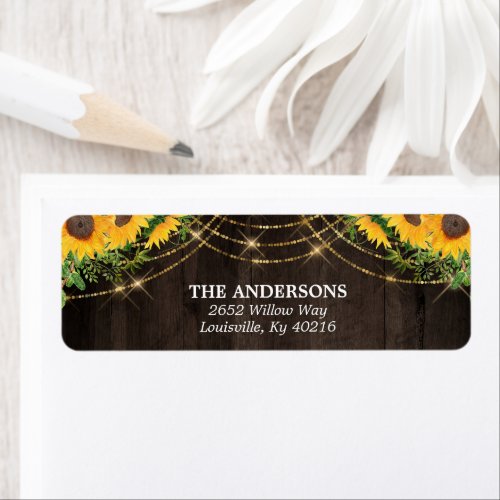 Rustic Sunflower and String Lights Return Address Label