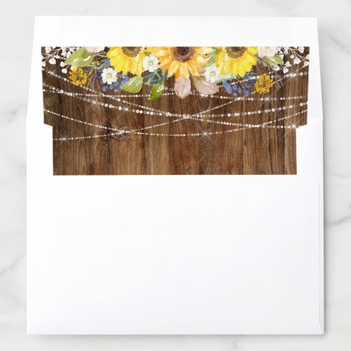 Rustic Sunflower And String Lights Wedding Envelope Liner