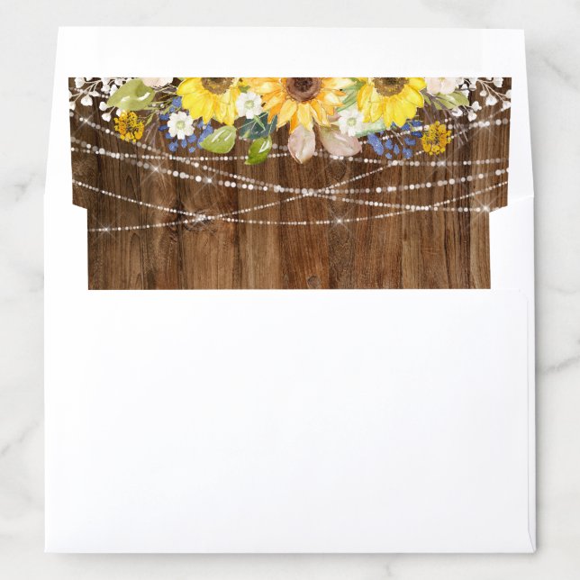 Rustic Sunflower and String Lights Wedding Envelope Liner (In Envelope)