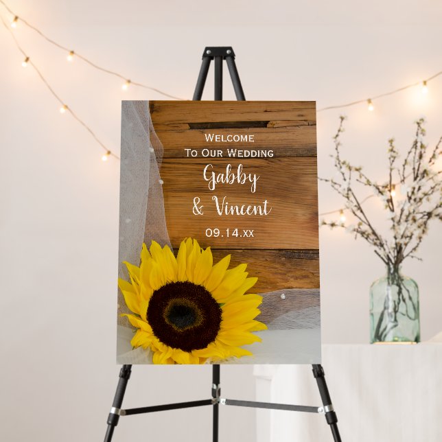 Rustic Sunflower and Veil Country Barn Wedding Foam Board (In Situ (Stand))