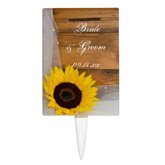 Rustic Sunflower And Veil Country Wedding Cake Topper Zazzle Com