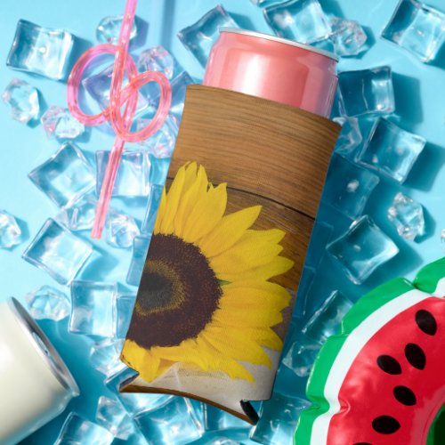 Rustic Sunflower and Veil Country Wedding Favor Seltzer Can Cooler