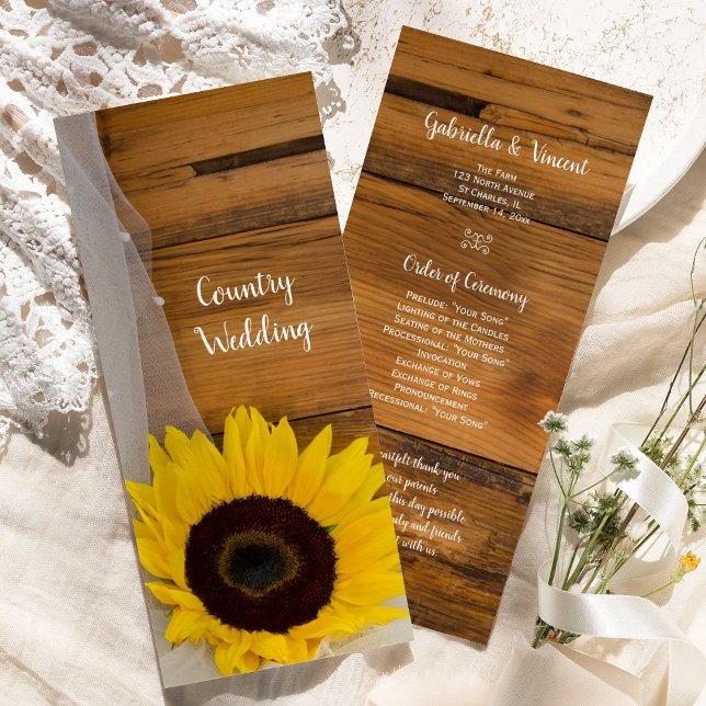 Rustic Sunflower and Veil Country Wedding Program (Creator Uploaded)