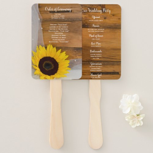 Rustic Sunflower and Veil Country Wedding Programs Hand Fan