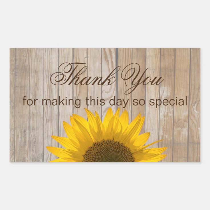 Rustic Sunflower and Wood Thank You Rectangular Sticker | Zazzle