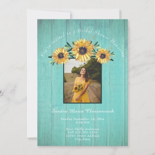 Rustic Sunflower Aqua Wood Wedding Bridal Shower I Invitation